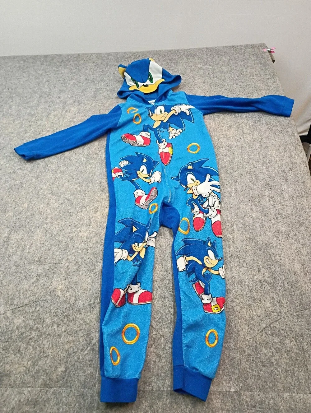 Sonic The Hedgehog Hooded Union Suit Pajamas Kids Size Small